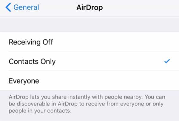 airdrop in ios 11 - from settings step 2