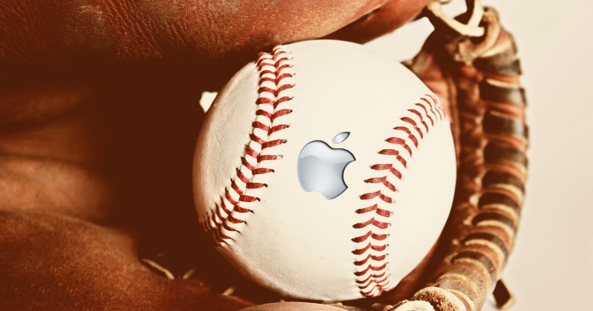 Baseball in a mitt with the Apple logo