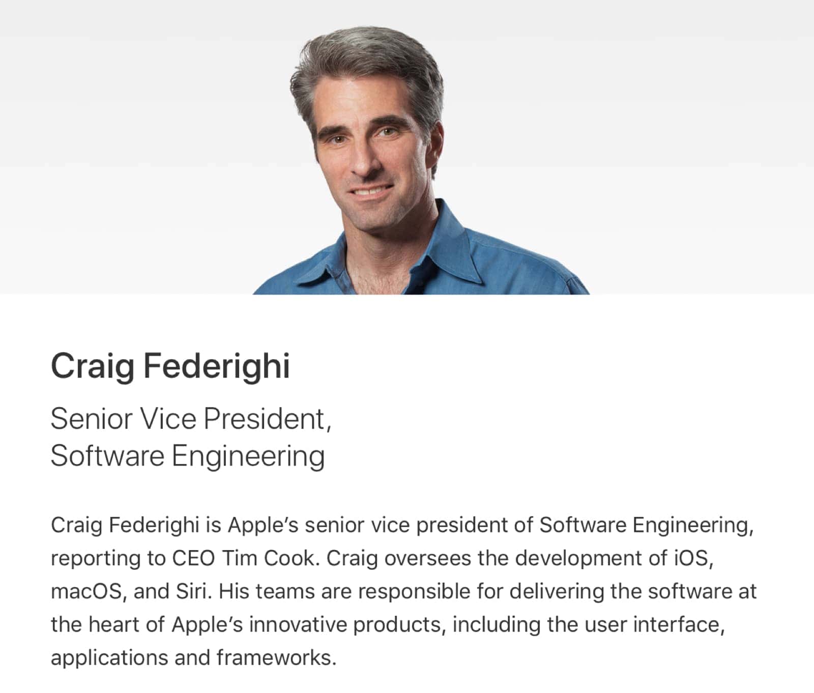 Craig's new bio page says he leads the Siri team.
