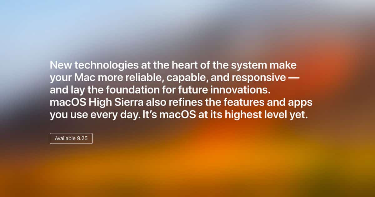 Apple Will Ship macOS High Sierra on September 25th