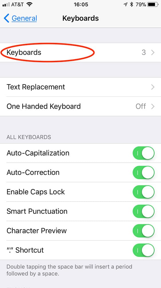 Add second keyboard in iOS 11 Keyboard Settings