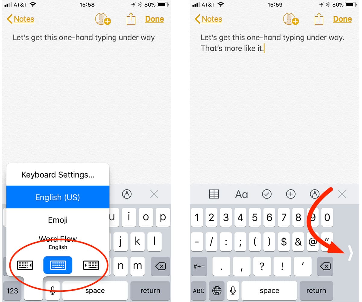 iOS 11 one-handed keyboard on iPhone