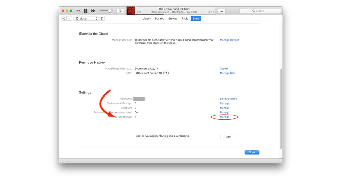 Managing subscriptions in iTunes app