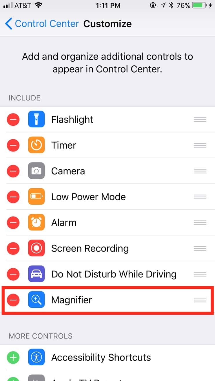 Adding the Magnifier to Control Center