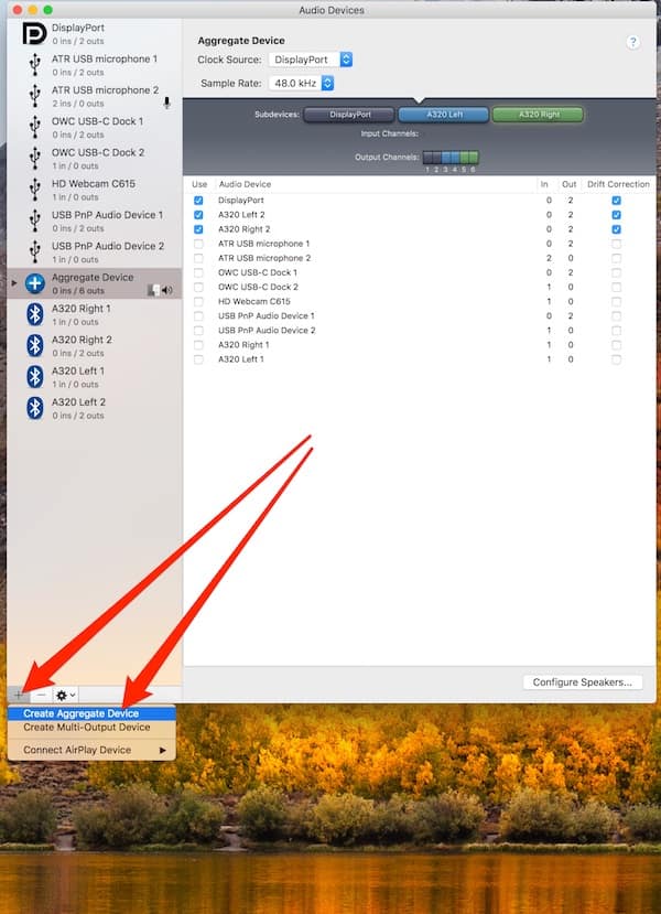 surround sound system in macos - creating an aggregate device
