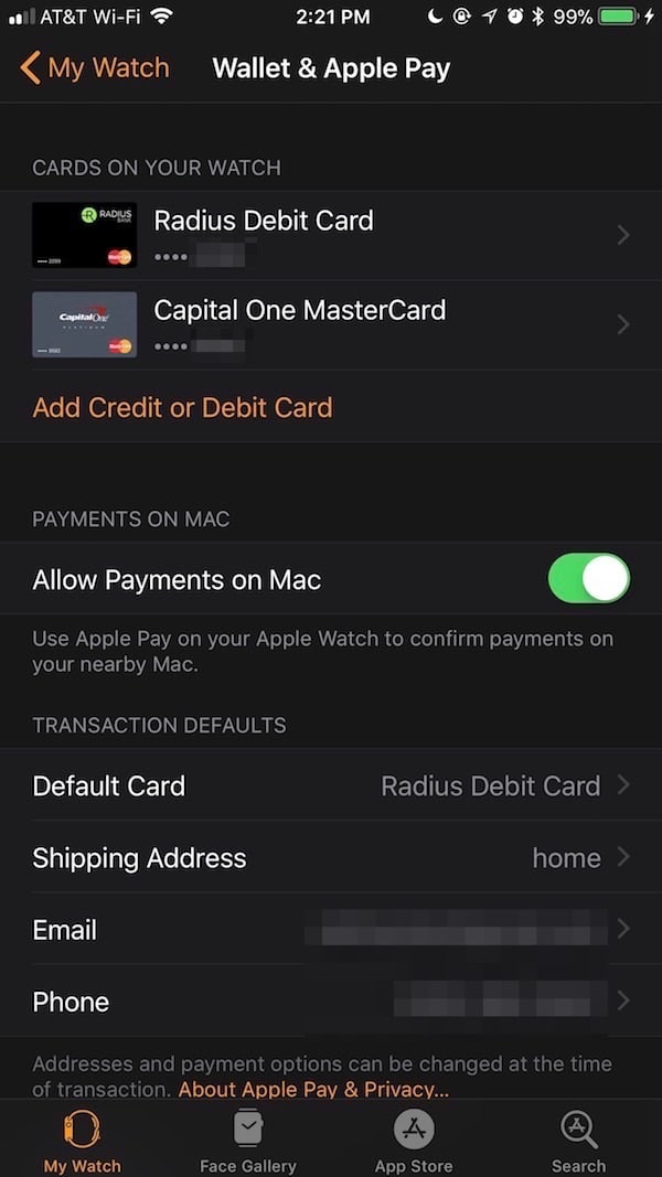 Changing which card apple watch uses for apple pay