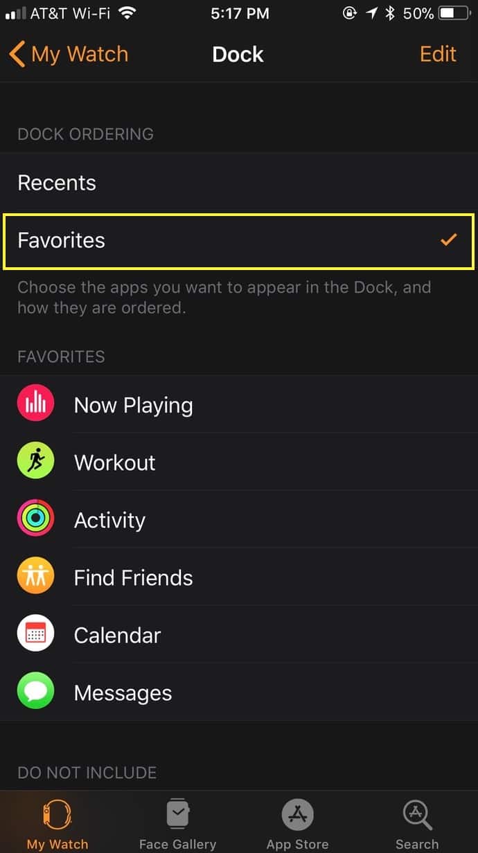 Apple Watch watchOS 4 Dock settings let you pick Recents or Favorites