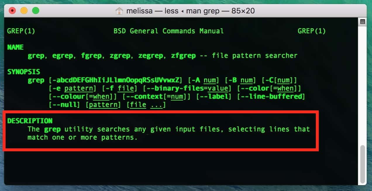 macOS Man Page on Grep