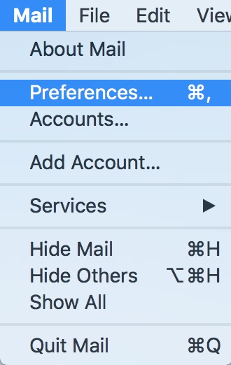 macOS High Sierra Mail Menu selecting Preferences