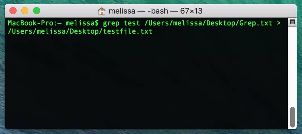macOS Terminal command sending grep search results to a new file on the desktop