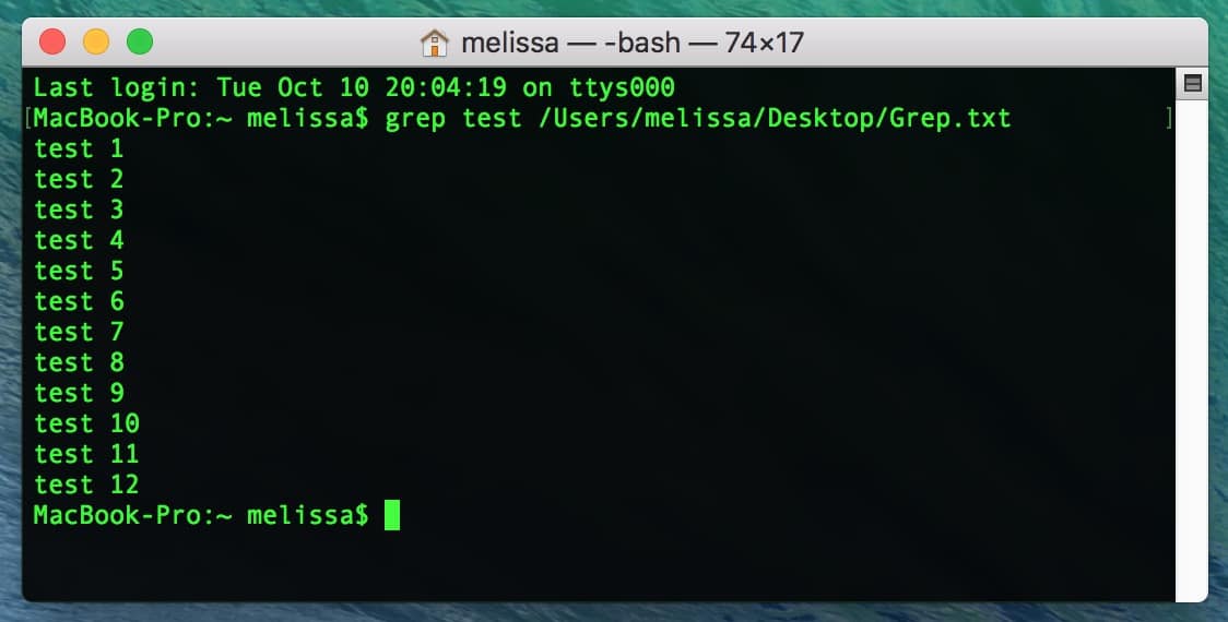 macOS Terminal Search Output from grep command