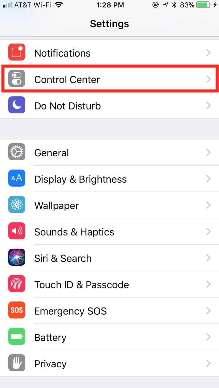 Settings App Control Center option lets you add and remove Control Center items