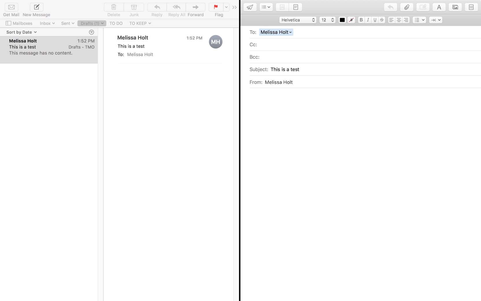 macOS High Sierra Mail in full screen Split Screen View