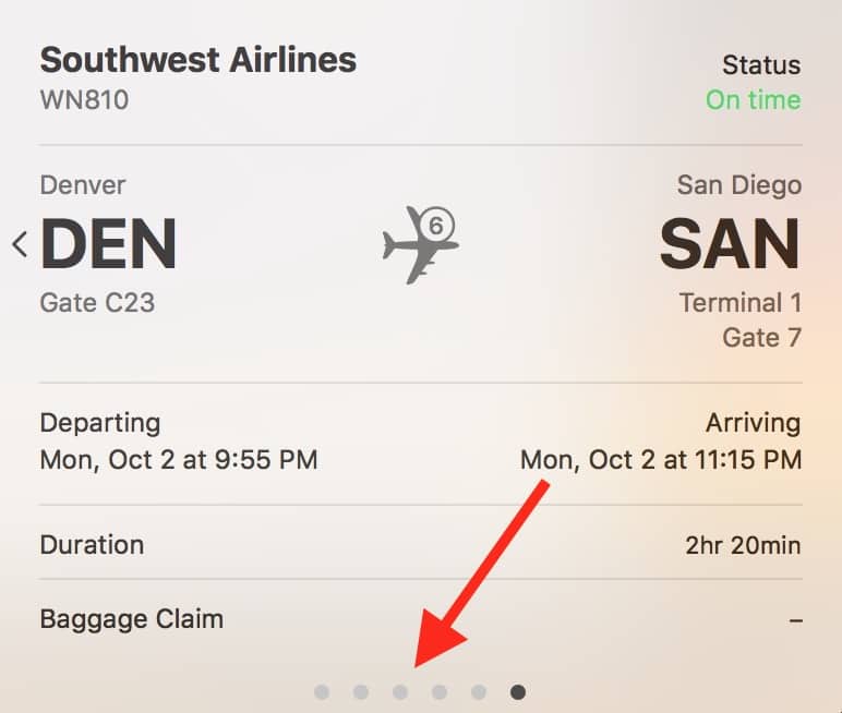 Pips on Info Window showing more information is available from macOS High Sierra Spotlight flight search results