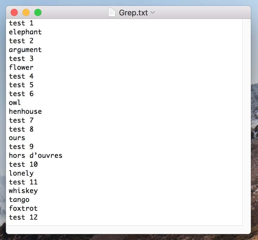 Text File ready for a grep search