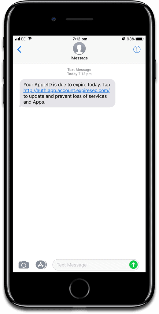 The Apple ID phishing message.