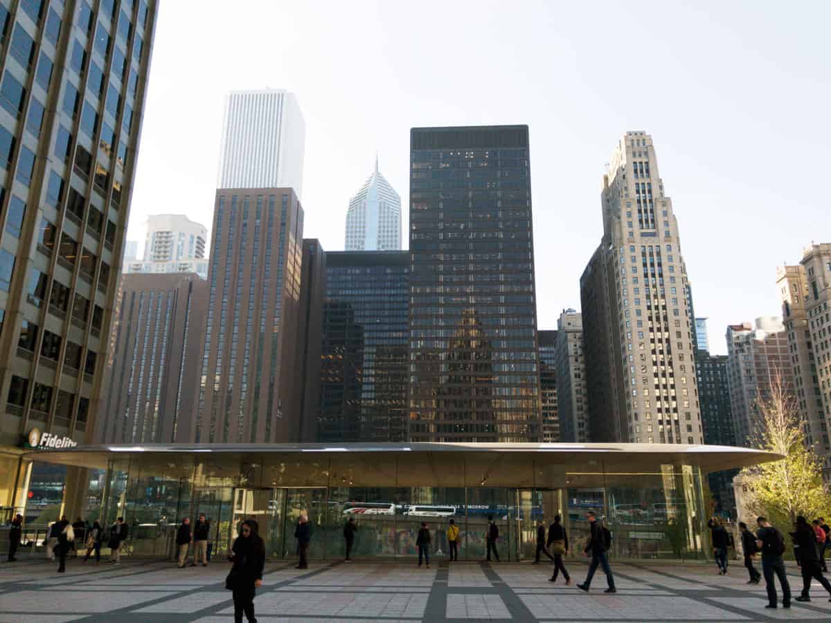 Behind Apple Store Michigan Ave looking through