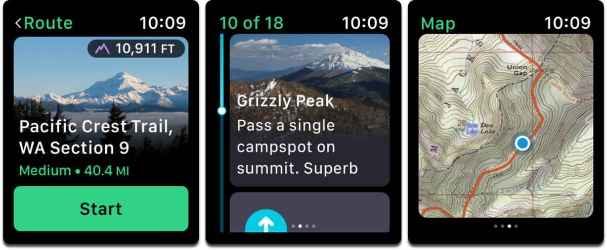 Screenshots of Apple Watch fitness app ViewRanger.