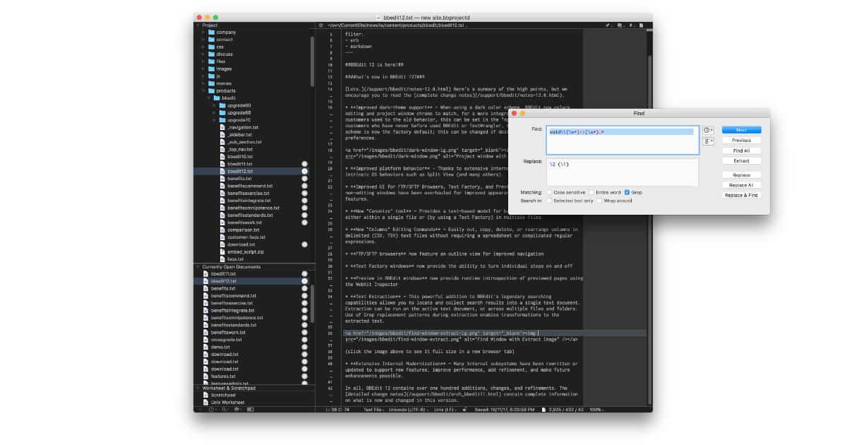 BBEdit 12 Improves Text Manipulation and Search, Color Schemes, More