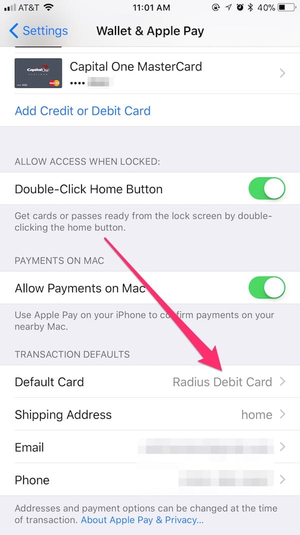 apple pay use different card