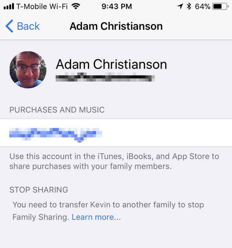 Family Sharing Settings in iOS 11