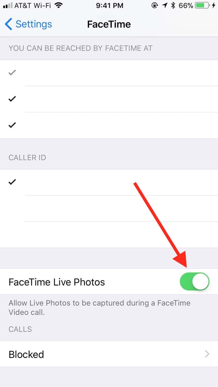 iOS Toggle in FaceTime Settings to disable Live Photos