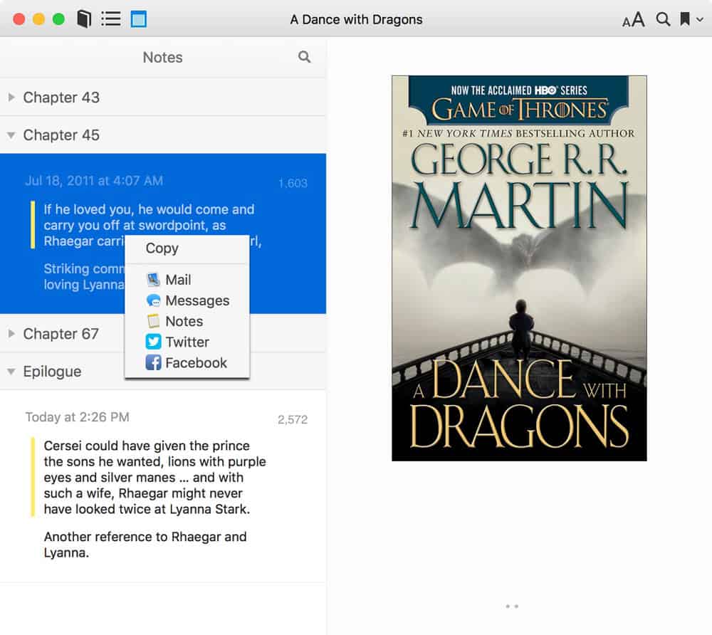 Sharing a Note in iBooks on macOS High Sierra