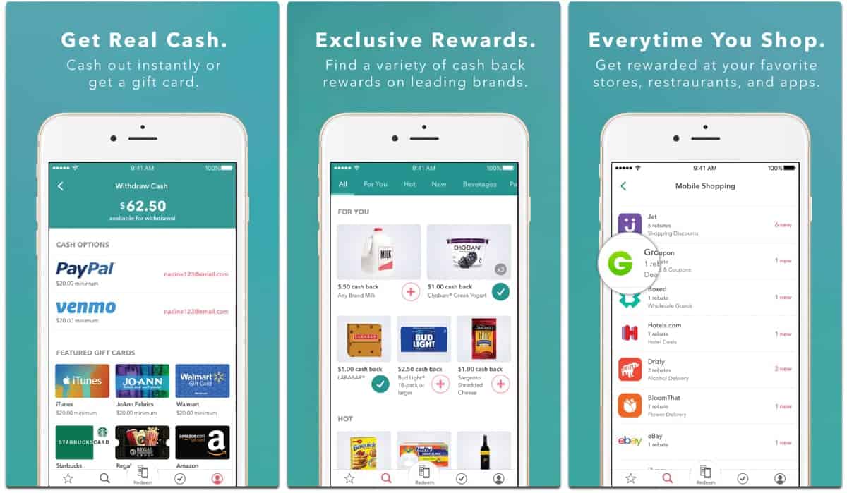 Screenshots of Ibotta, one of the grocery apps for coupons.