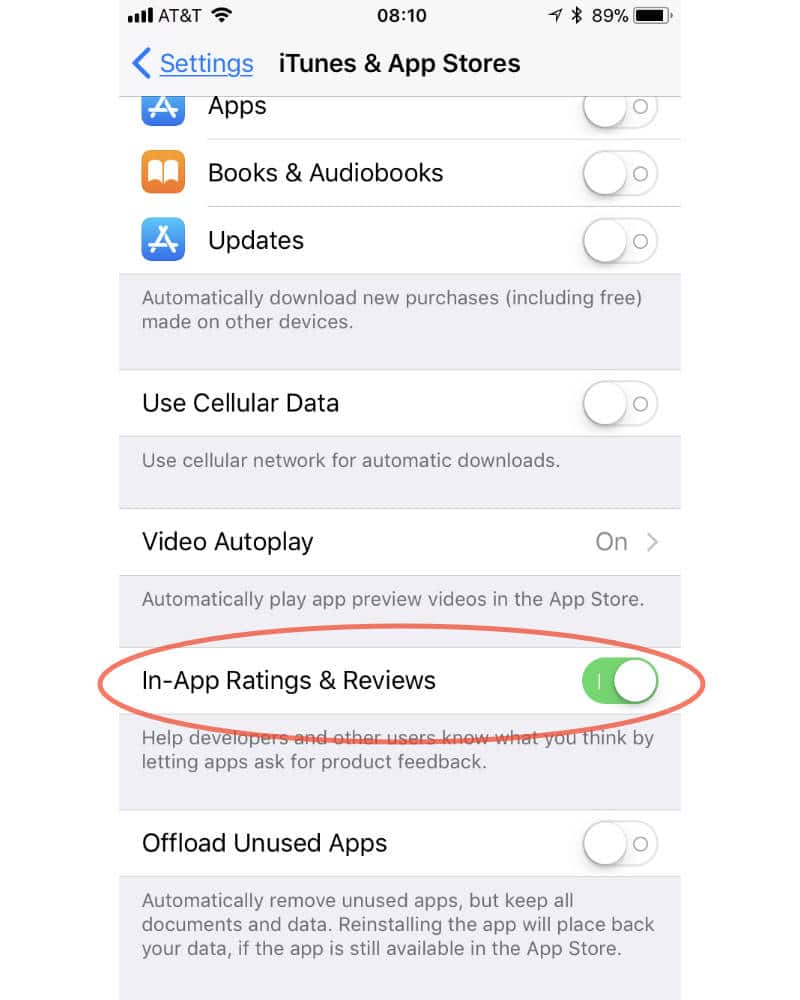 iOS 11 In-App Ratings & Reviews settings