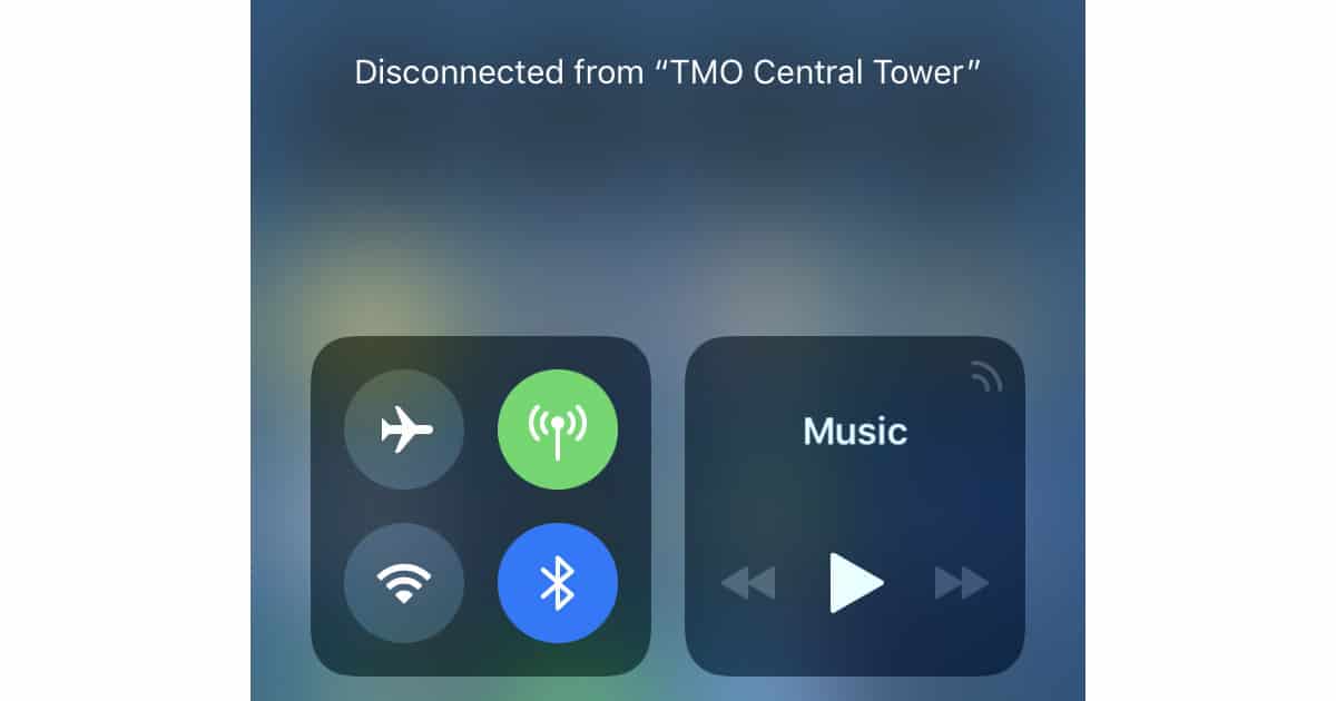 iOS 11 Control Center Wi-Fi and Bluetooth control toggles