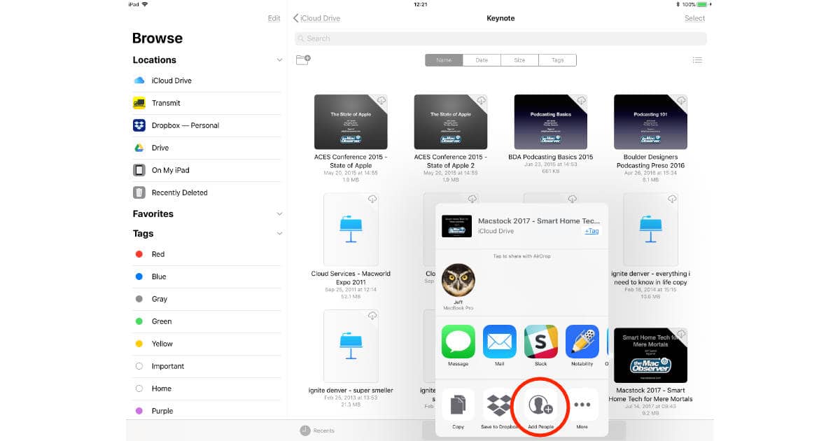 iOS 11 Files app sharing a document for collaboration
