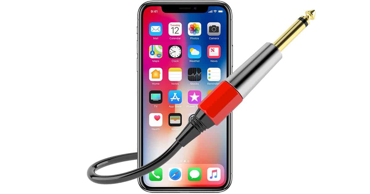 iPhone X with audio cable