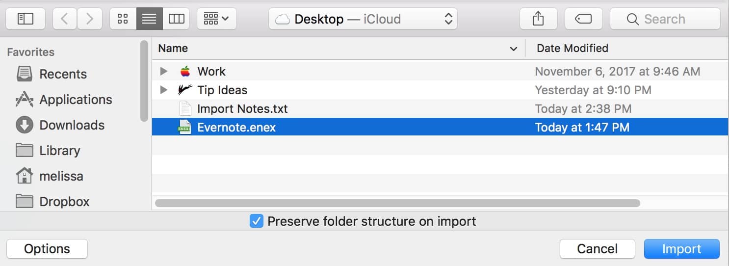 Notes Open/Save Dialog with Evernote File selected