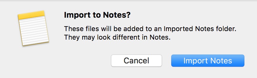 Import to Notes Confirmation Box
