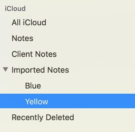 Sidebar in Notes showing imported Stickies