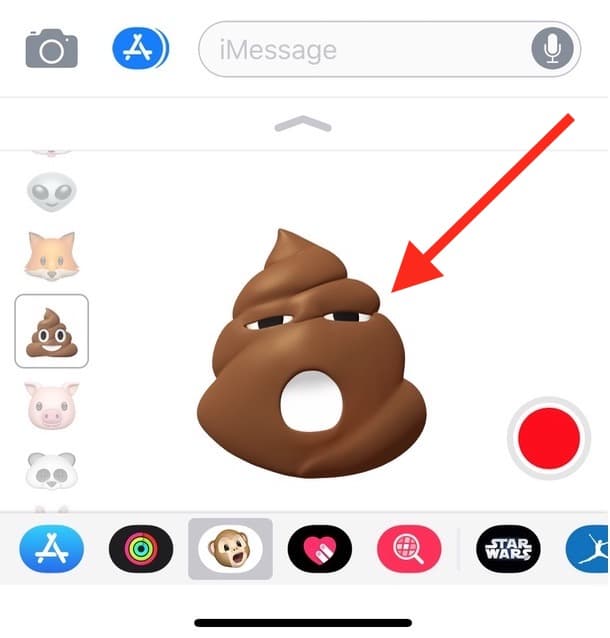 Make a face and then press and hold an Animoji to turn it into a sticker