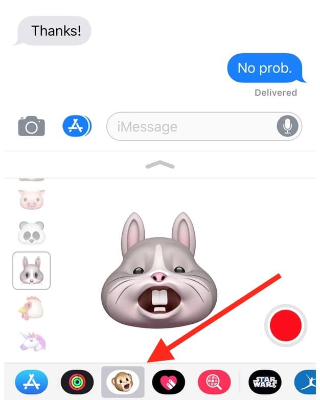 Screaming Monkey Icon in Messages activates Animoji