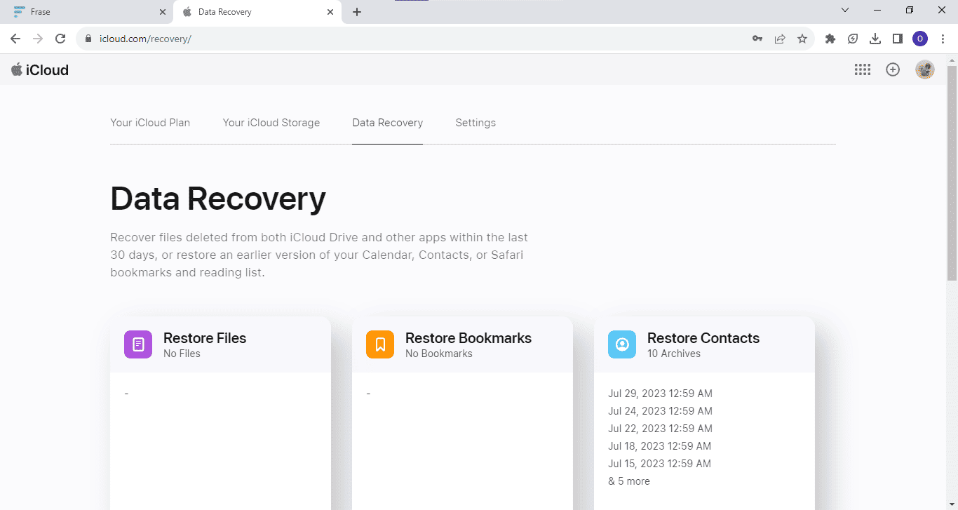 Select the Data Recovery tab