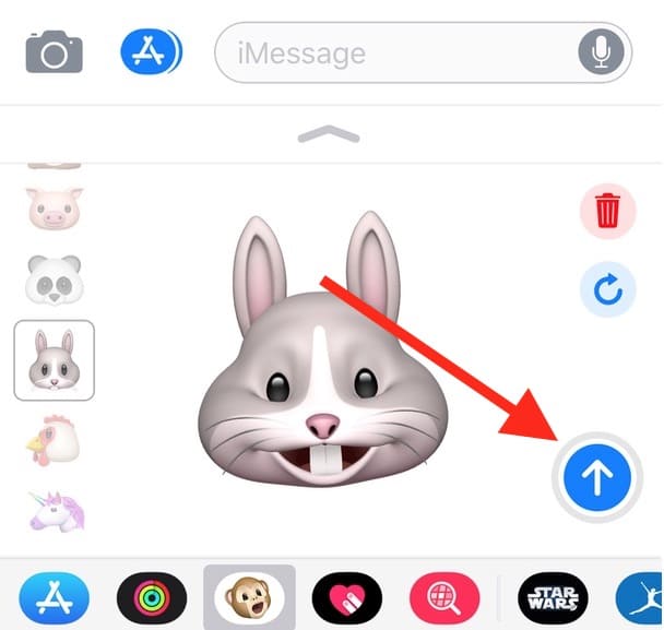 The blue Send Button adds your Animoji to the chat