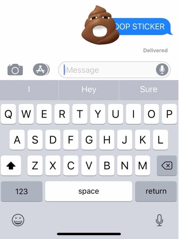 Drag the Animoji sticker onto a conversation bubble in Messages