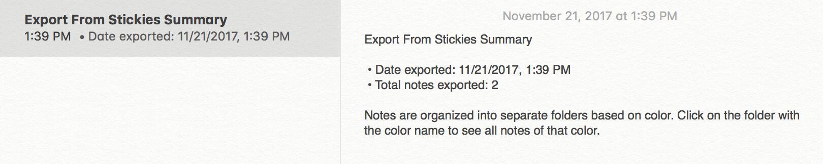 Summary Note showing what you imported after moving Stickies to Notes