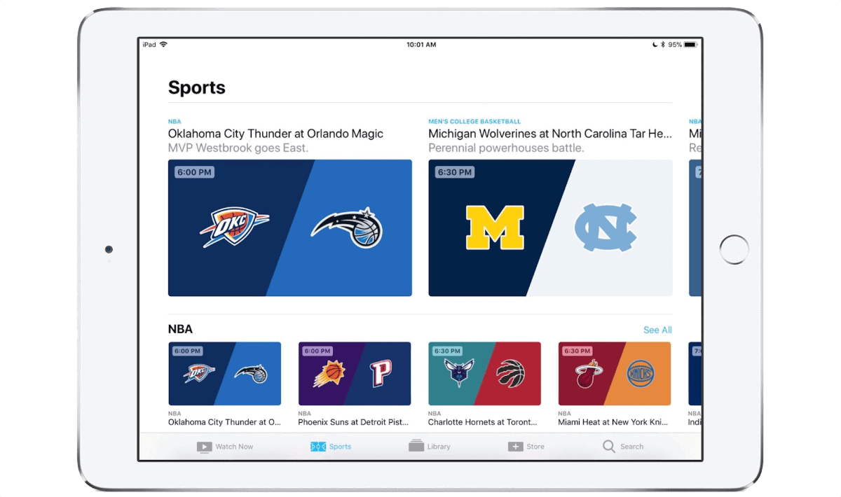 Apple TV sports on iPad.