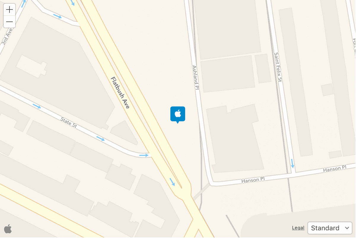 Location of Brooklyn Apple Store in Apple Maps.