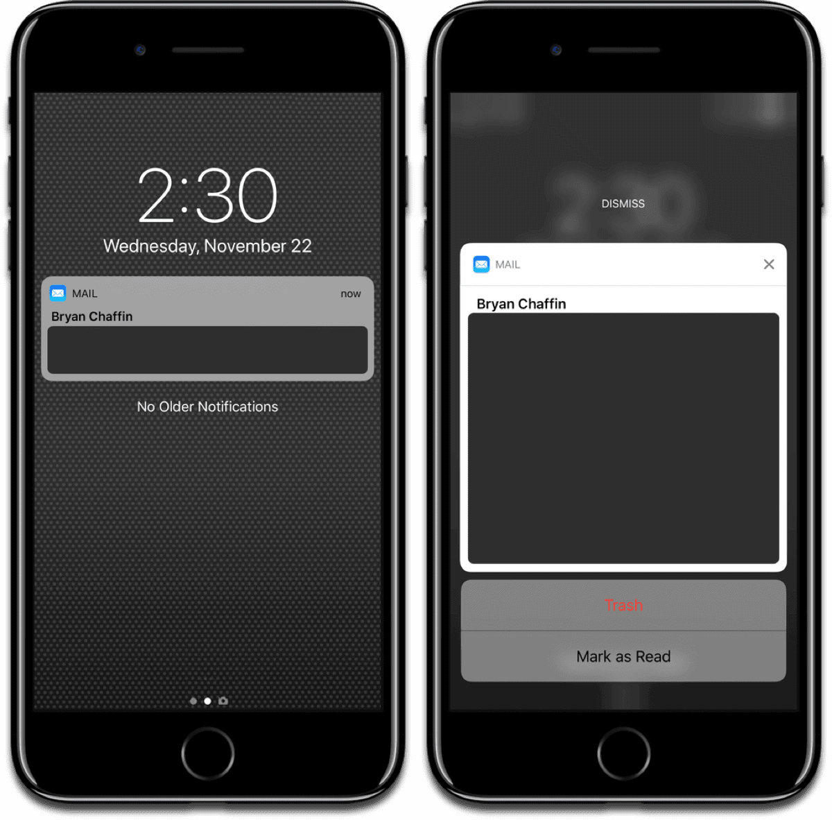 Dismiss notifications by swiping down when you 3D Touch.