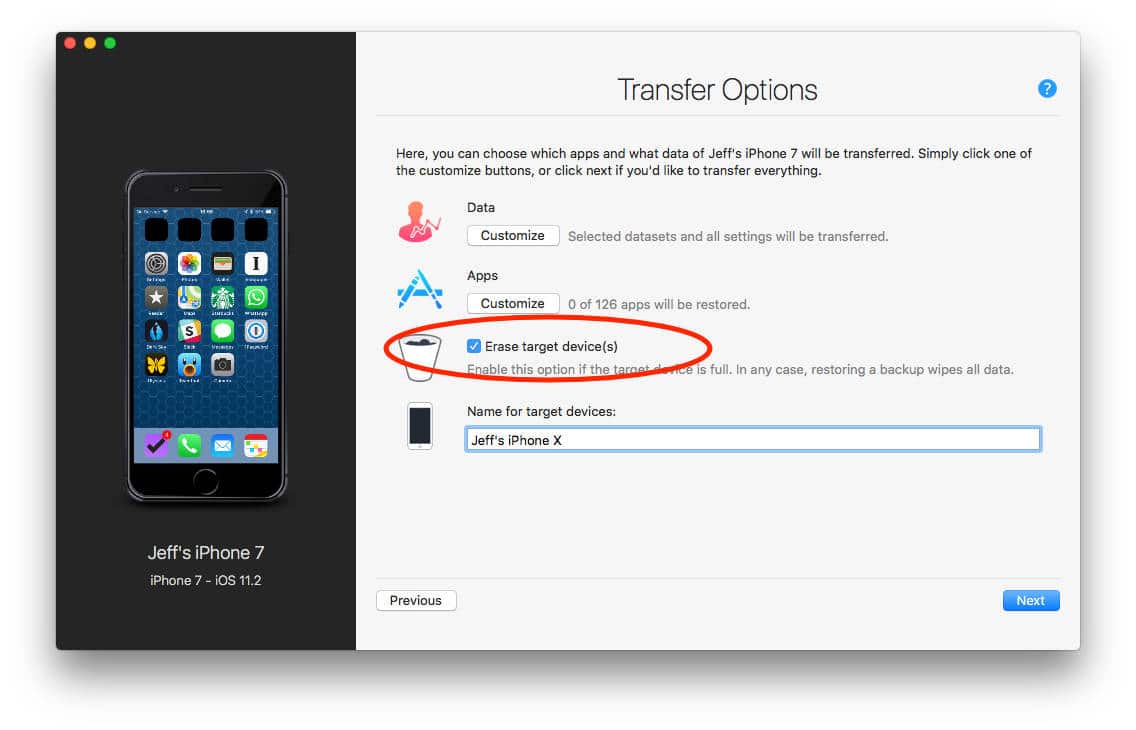 iMazing customized data transfer options