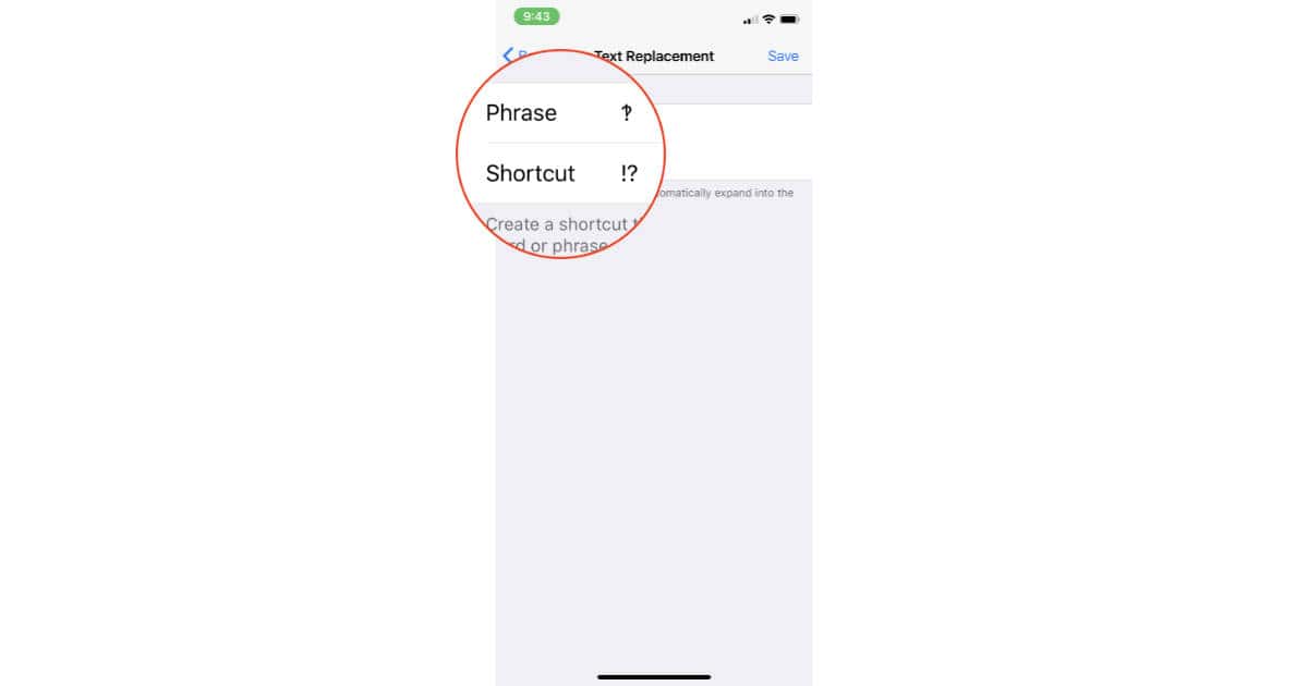 Interrobang symbol in iPhone Text Replacement feature