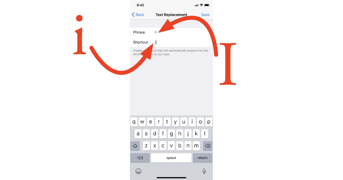 iOS 11 Text Replacement works around the i character replacement bug