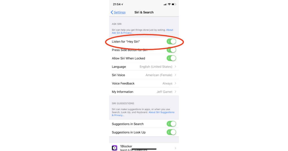 iPhone setting for Hey Siri