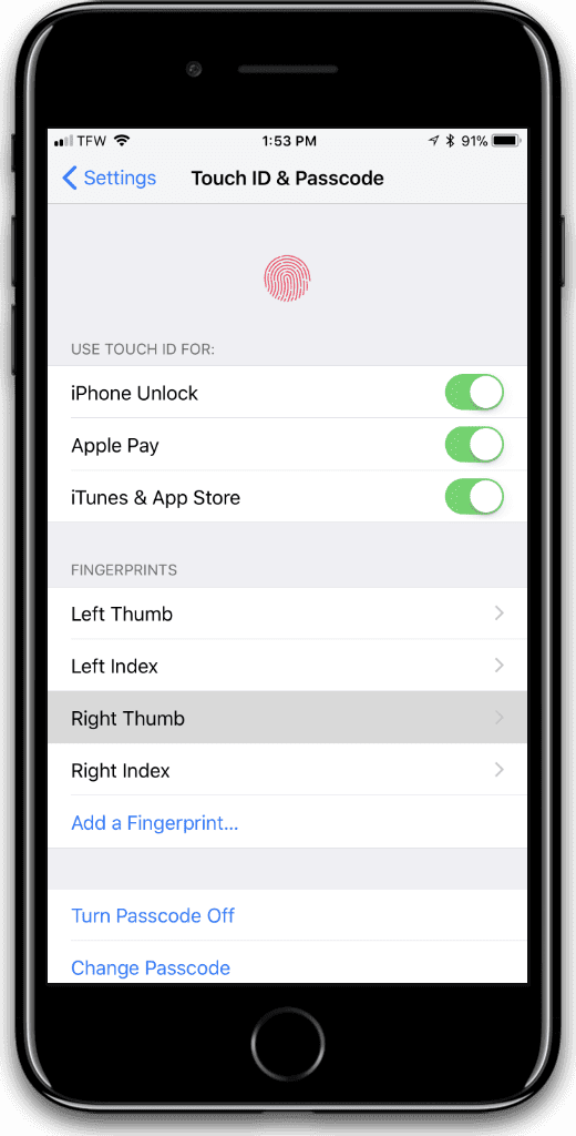 Turn off Touch ID for iPhone privacy.