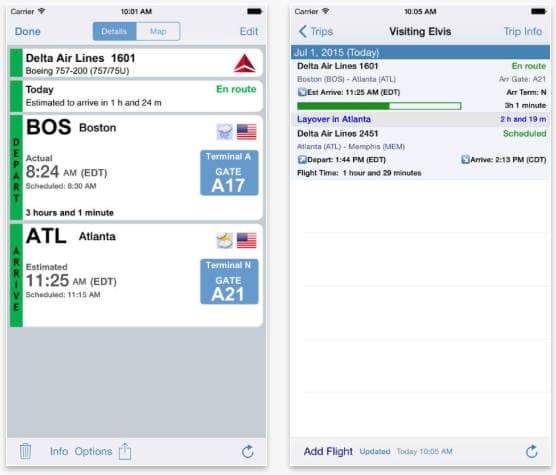 Flight Update Pro on the iPhone